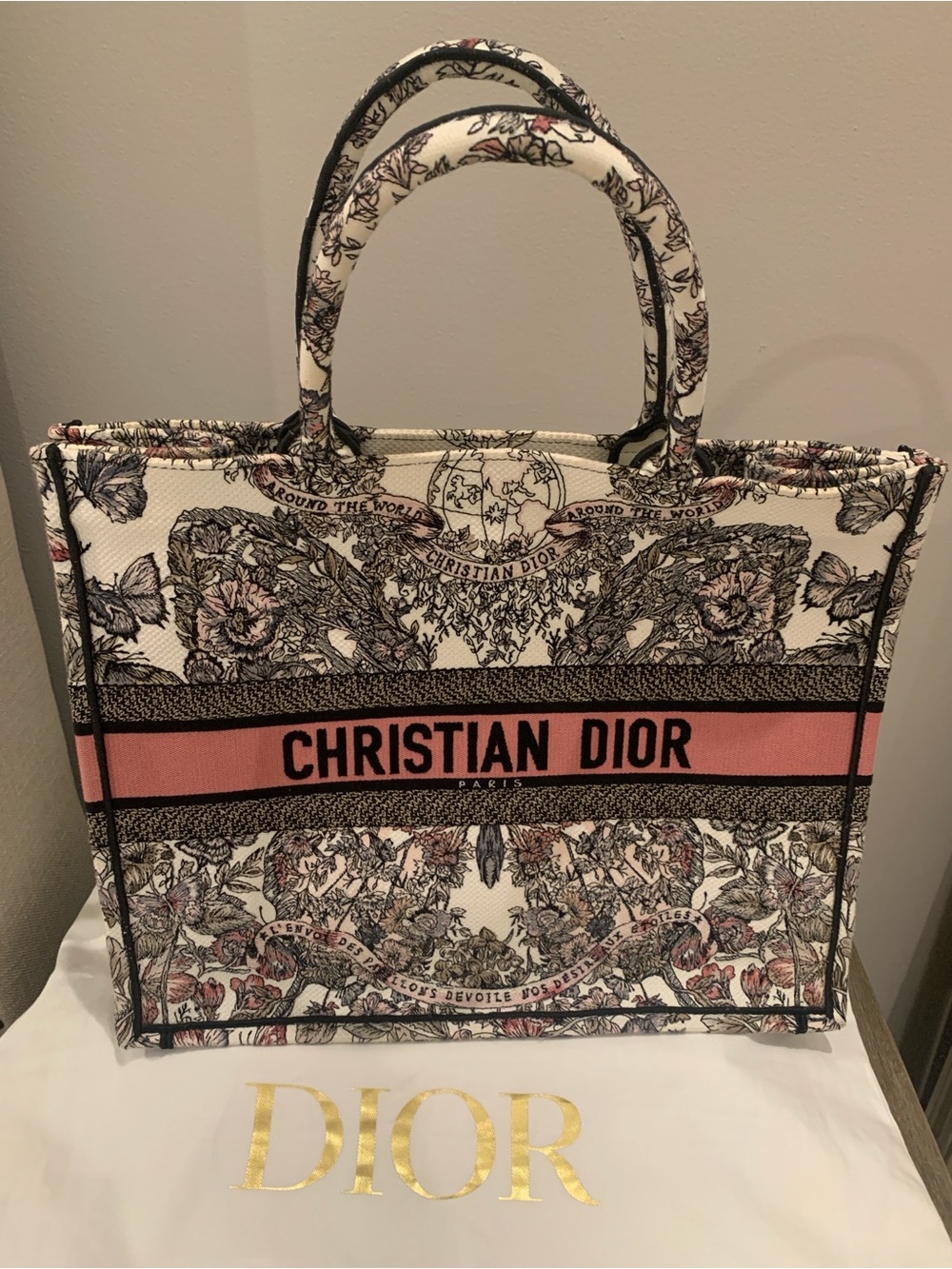 Dior Cream & Pink Toile de Jouy Book Tote